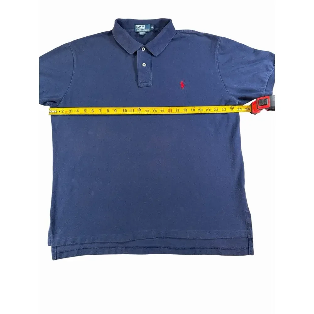 Polo Ralph Lauren Custom Fit Polo Shirt Mens XL Navy Blue Red Pony Cotton